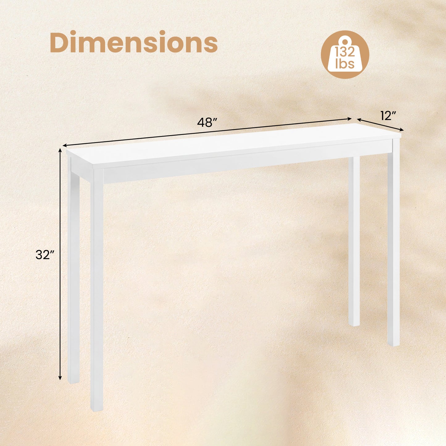 Modern Farmhouse Wooden Console Table, Thickened Top, White Console Tables at Gallery Canada