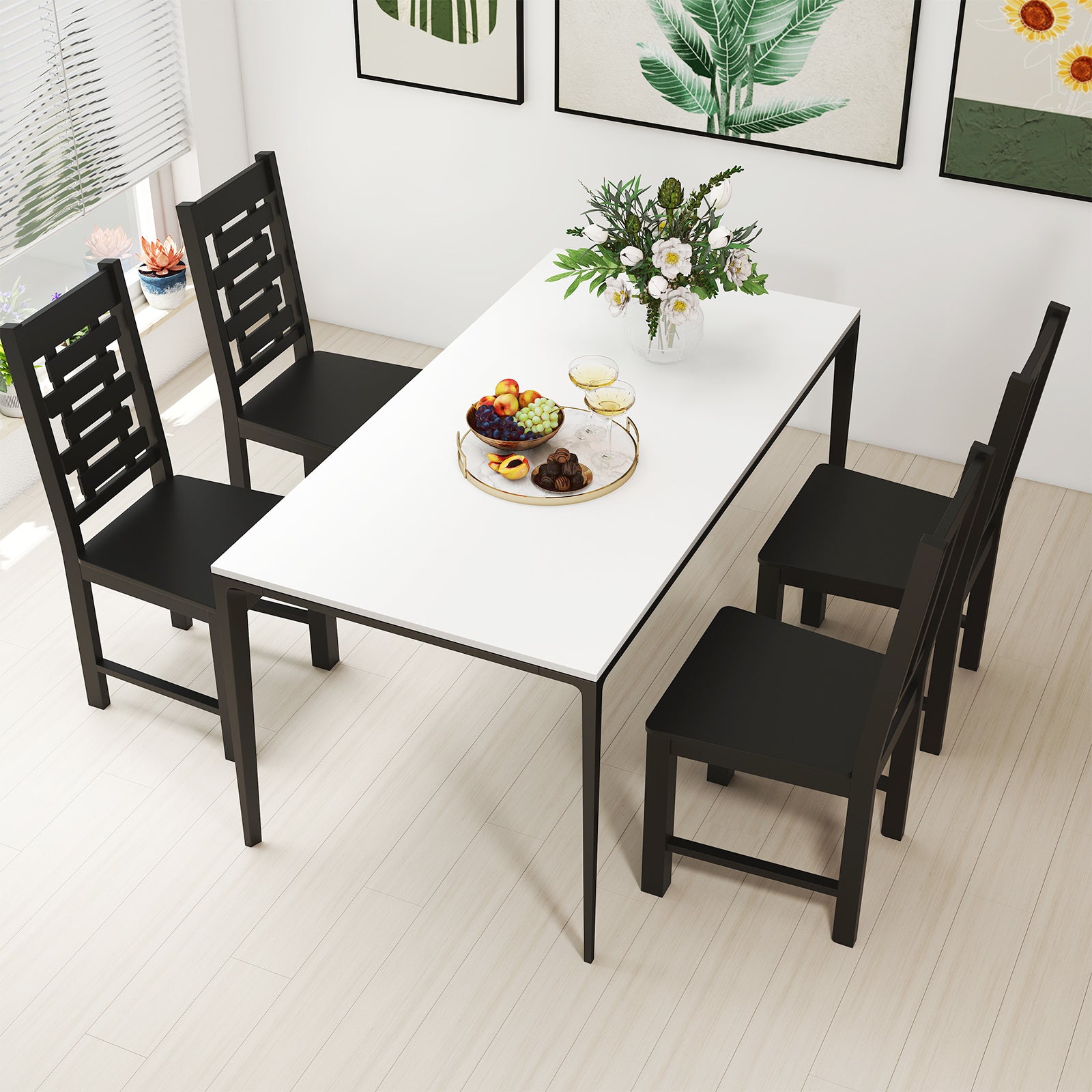 Wooden Dining Chair Set of 2 Solid Rubber Wood Kitchen Chairs, Black Dining Chairs at Gallery Canada