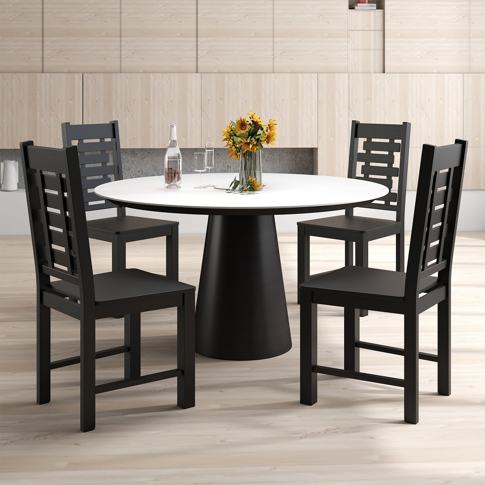 Wooden Dining Chair Set of 2 Solid Rubber Wood Kitchen Chairs, Black Dining Chairs at Gallery Canada