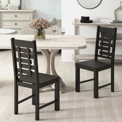 Wooden Dining Chair Set of 2 Solid Rubber Wood Kitchen Chairs, Black