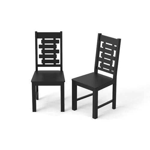 Wooden Dining Chair Set of 2 Solid Rubber Wood Kitchen Chairs, Black