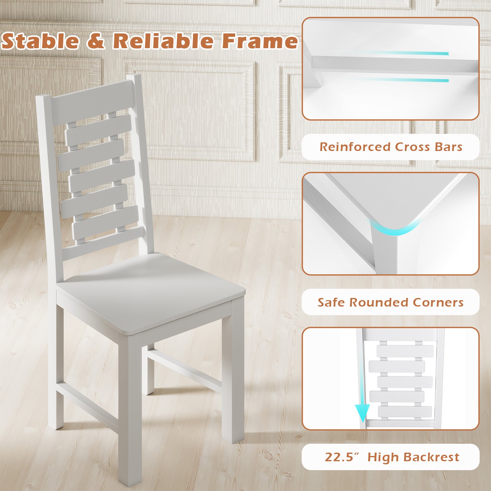 Wooden Dining Chair Set of 2 Solid Rubber Wood Kitchen Chairs, White Dining Chairs at Gallery Canada