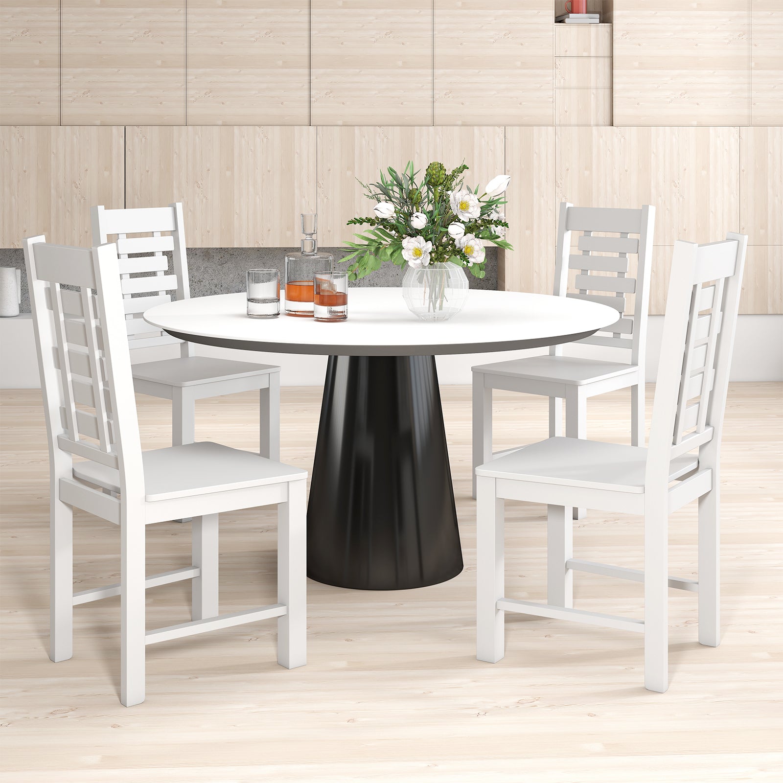 Wooden Dining Chair Set of 2 Solid Rubber Wood Kitchen Chairs, White Dining Chairs at Gallery Canada
