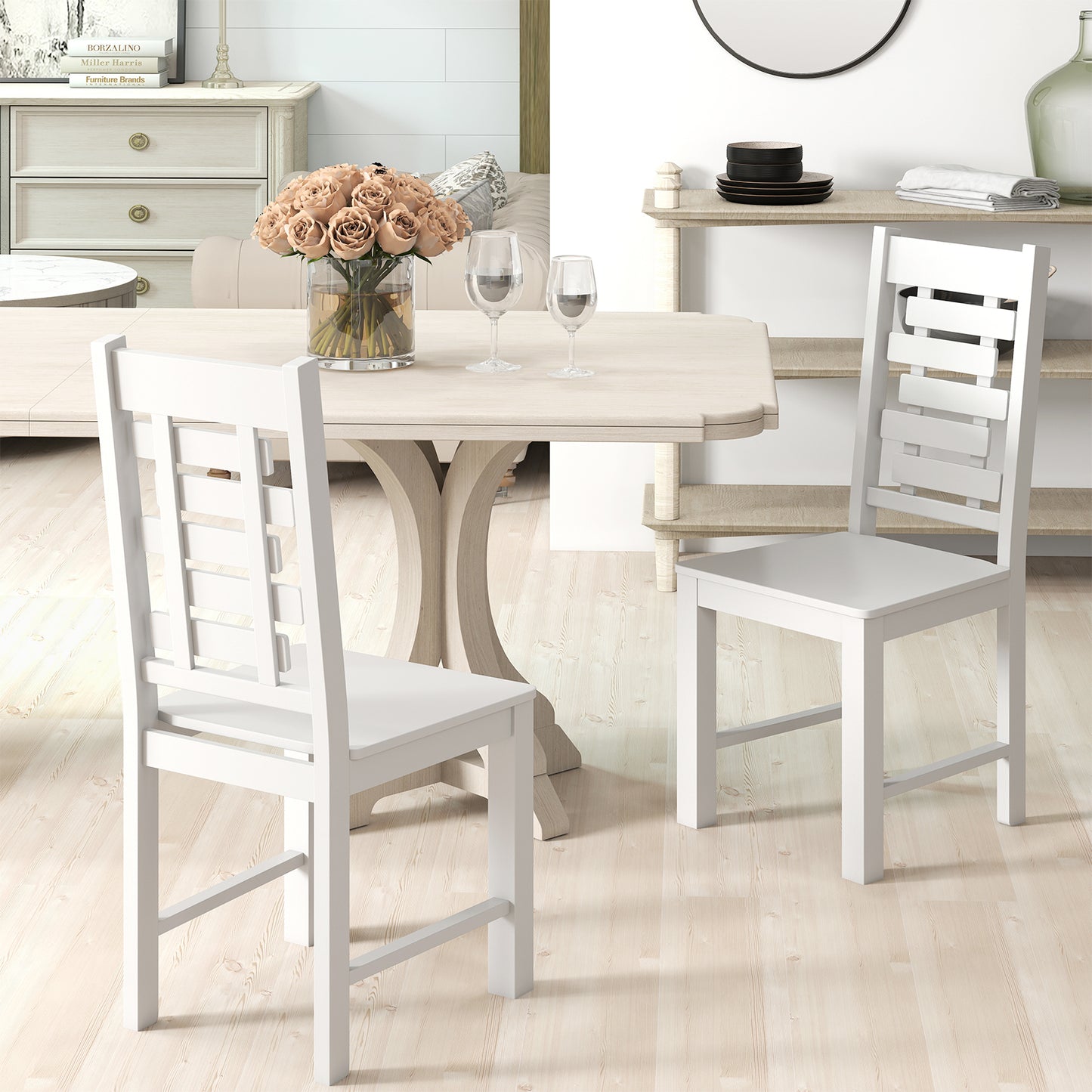 Wooden Dining Chair Set of 2 Solid Rubber Wood Kitchen Chairs, White Dining Chairs at Gallery Canada