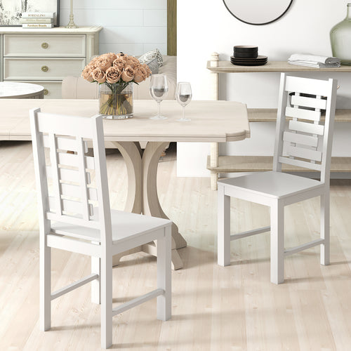 Wooden Dining Chair Set of 2 Solid Rubber Wood Kitchen Chairs, White