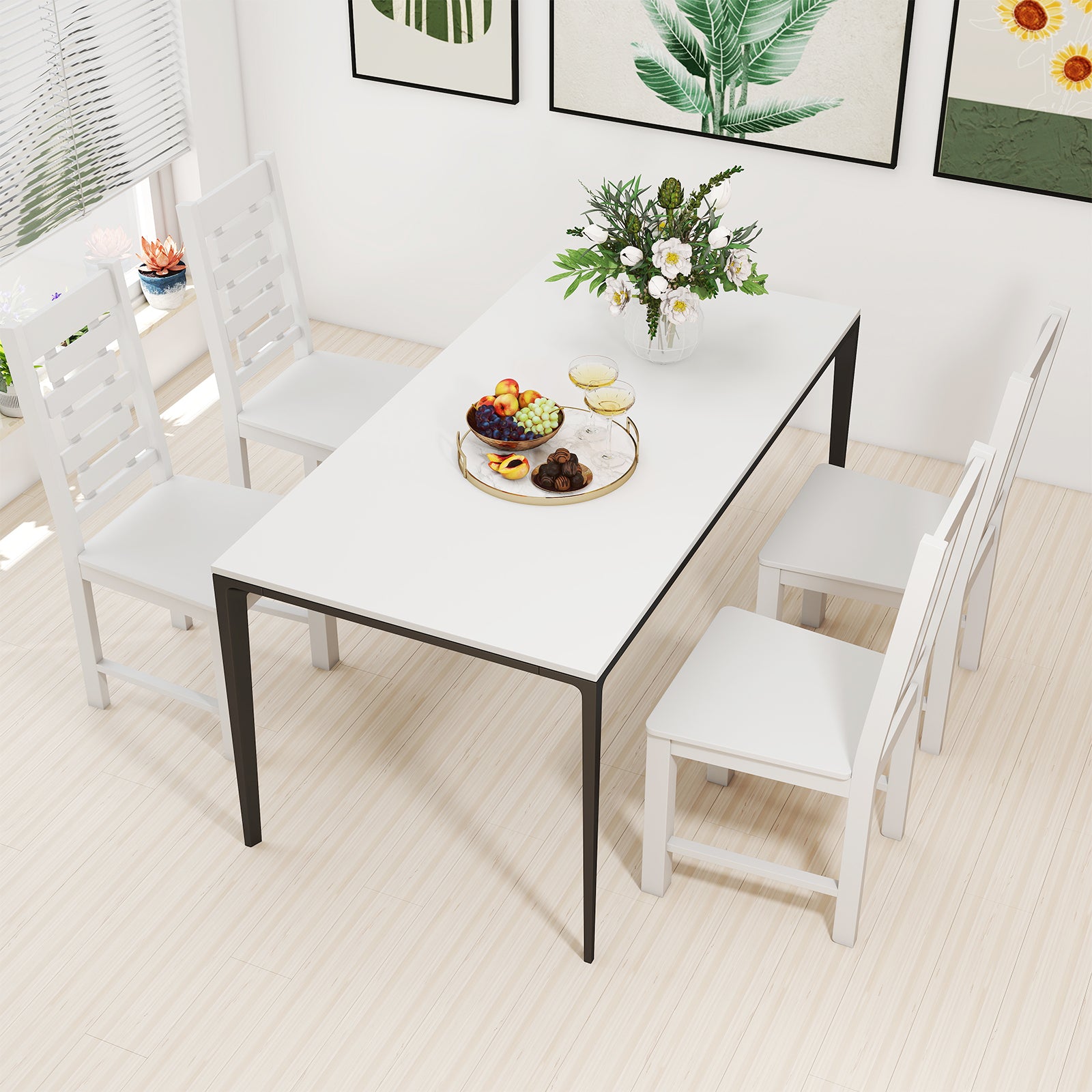 Wooden Dining Chair Set of 2 Solid Rubber Wood Kitchen Chairs, White Dining Chairs at Gallery Canada