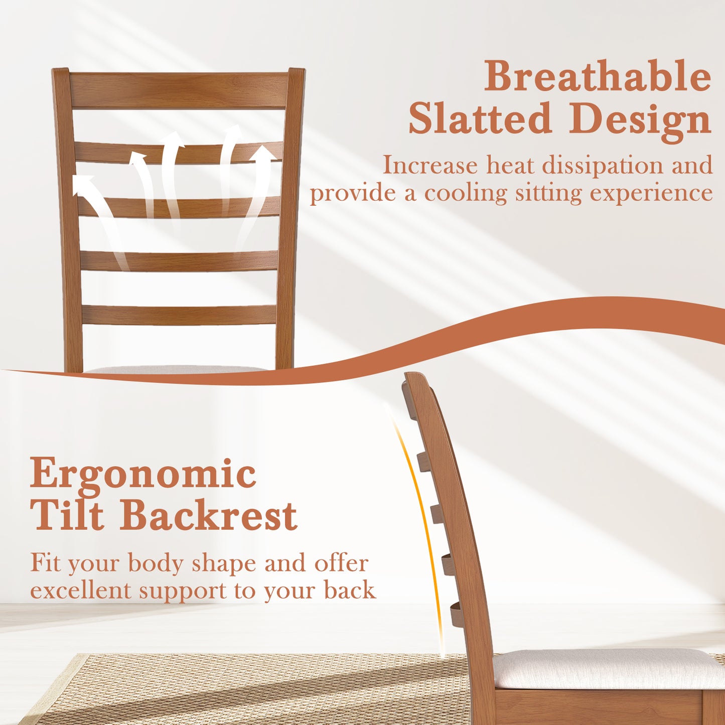 Wooden Dining Chair Set of 2 Modern Upholstered Kitchen Chair, Beige Dining Chairs at Gallery Canada