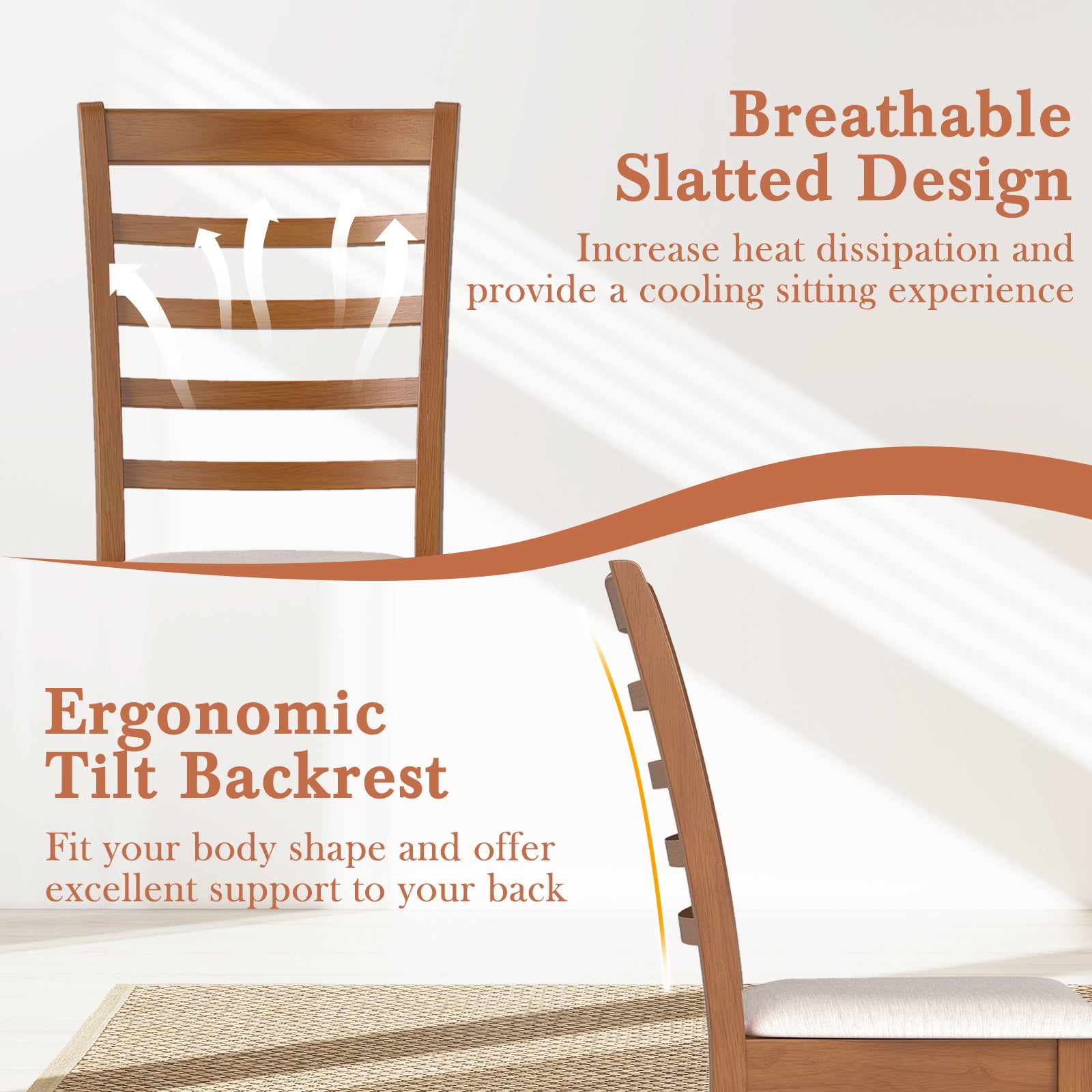 Wooden Dining Chair Set of 2 Modern Upholstered Kitchen Chair, Beige Dining Chairs at Gallery Canada