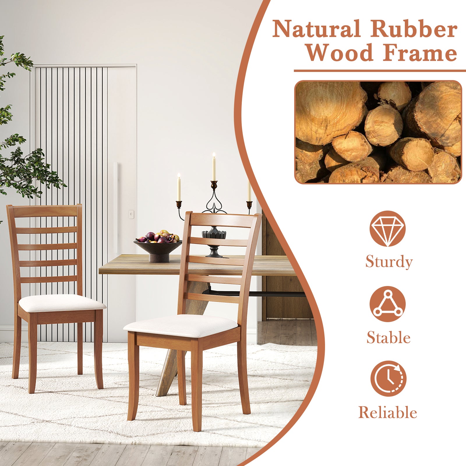 Wooden Dining Chair Set of 2 Modern Upholstered Kitchen Chair, Beige Dining Chairs at Gallery Canada