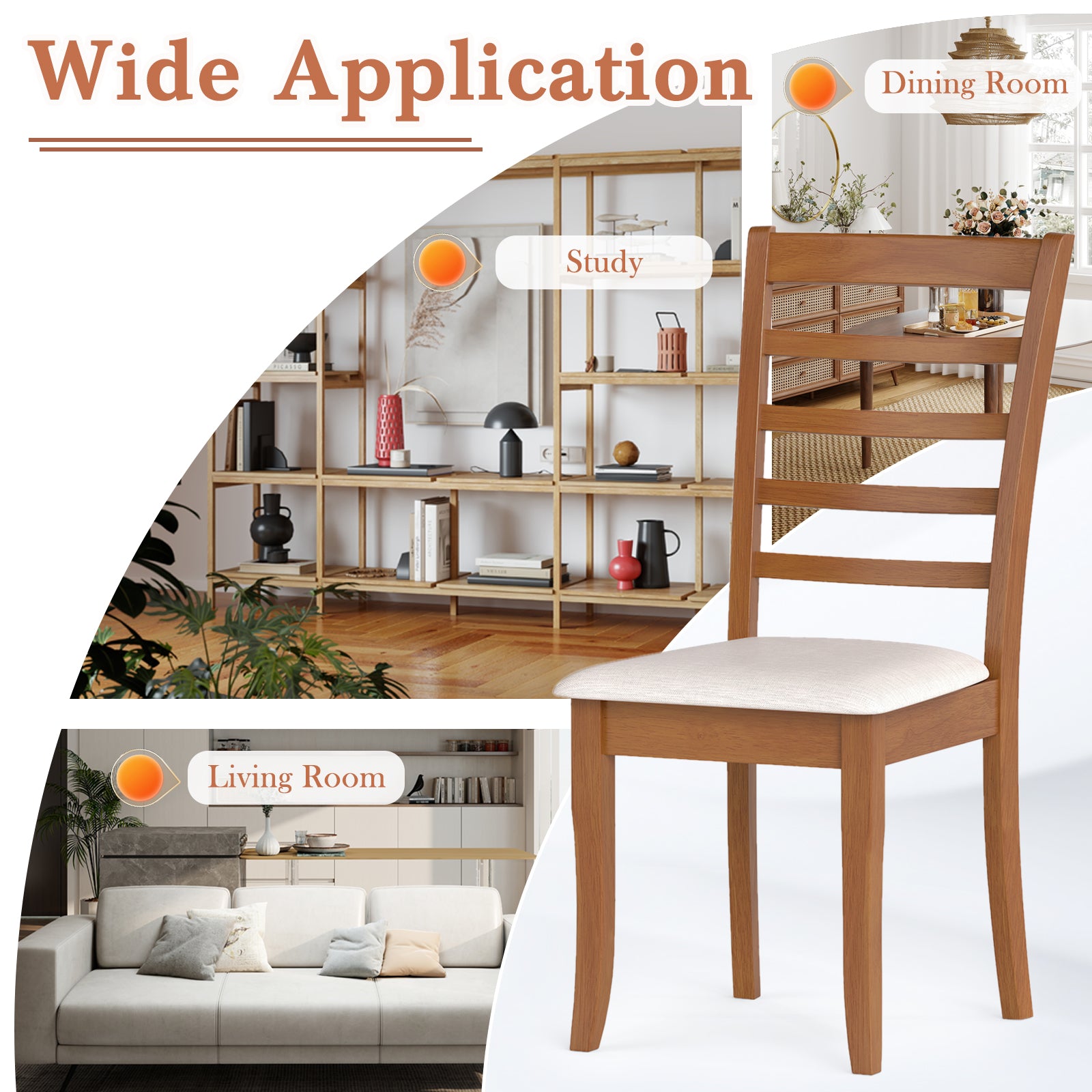 Wooden Dining Chair Set of 2 Modern Upholstered Kitchen Chair, Beige Dining Chairs at Gallery Canada