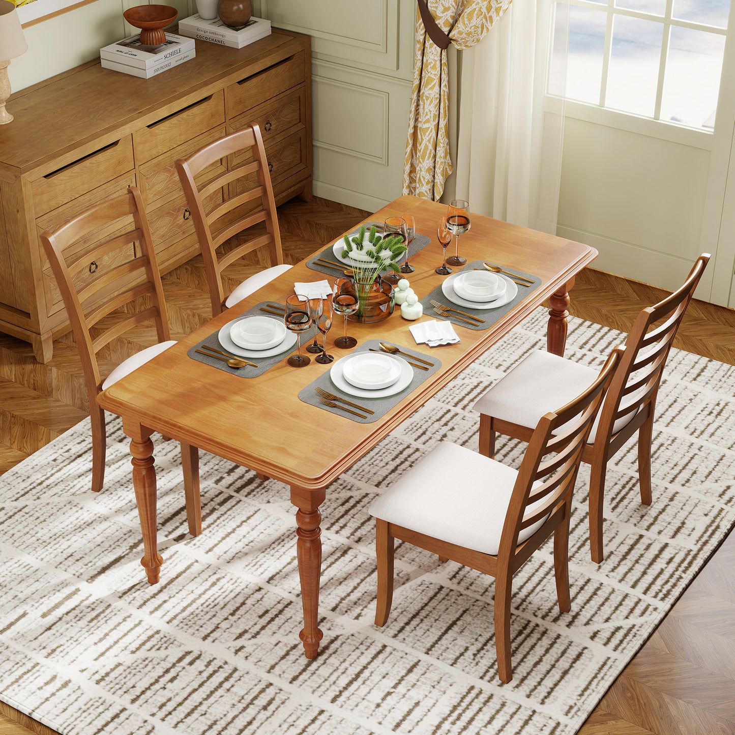 Wooden Dining Chair Set of 2 Modern Upholstered Kitchen Chair, Beige Dining Chairs at Gallery Canada