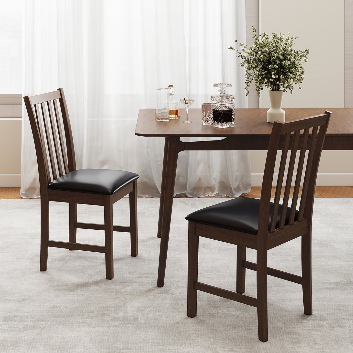 Wooden Dining Chair Set of 2 with Rubber Wood Frame and Padded Seat, Brown Dining Chairs at Gallery Canada