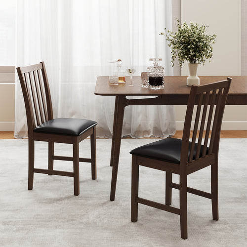 Wooden Dining Chair Set of 2 with Rubber Wood Frame and Padded Seat, Brown