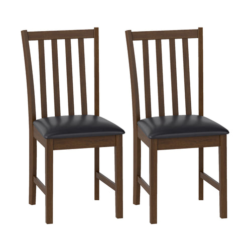 Wooden Dining Chair Set of 2 with Rubber Wood Frame and Padded Seat, Brown