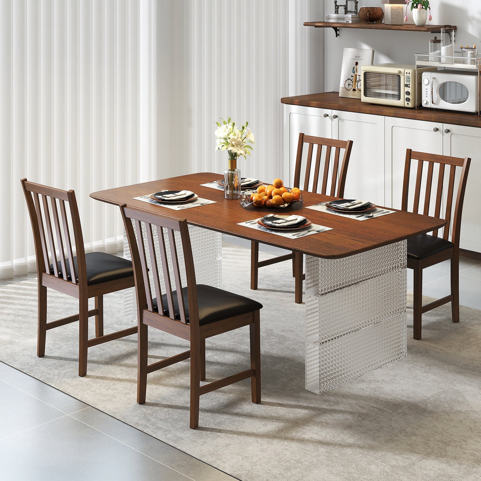 Wooden Dining Chair Set of 2 with Rubber Wood Frame and Padded Seat, Brown Dining Chairs at Gallery Canada