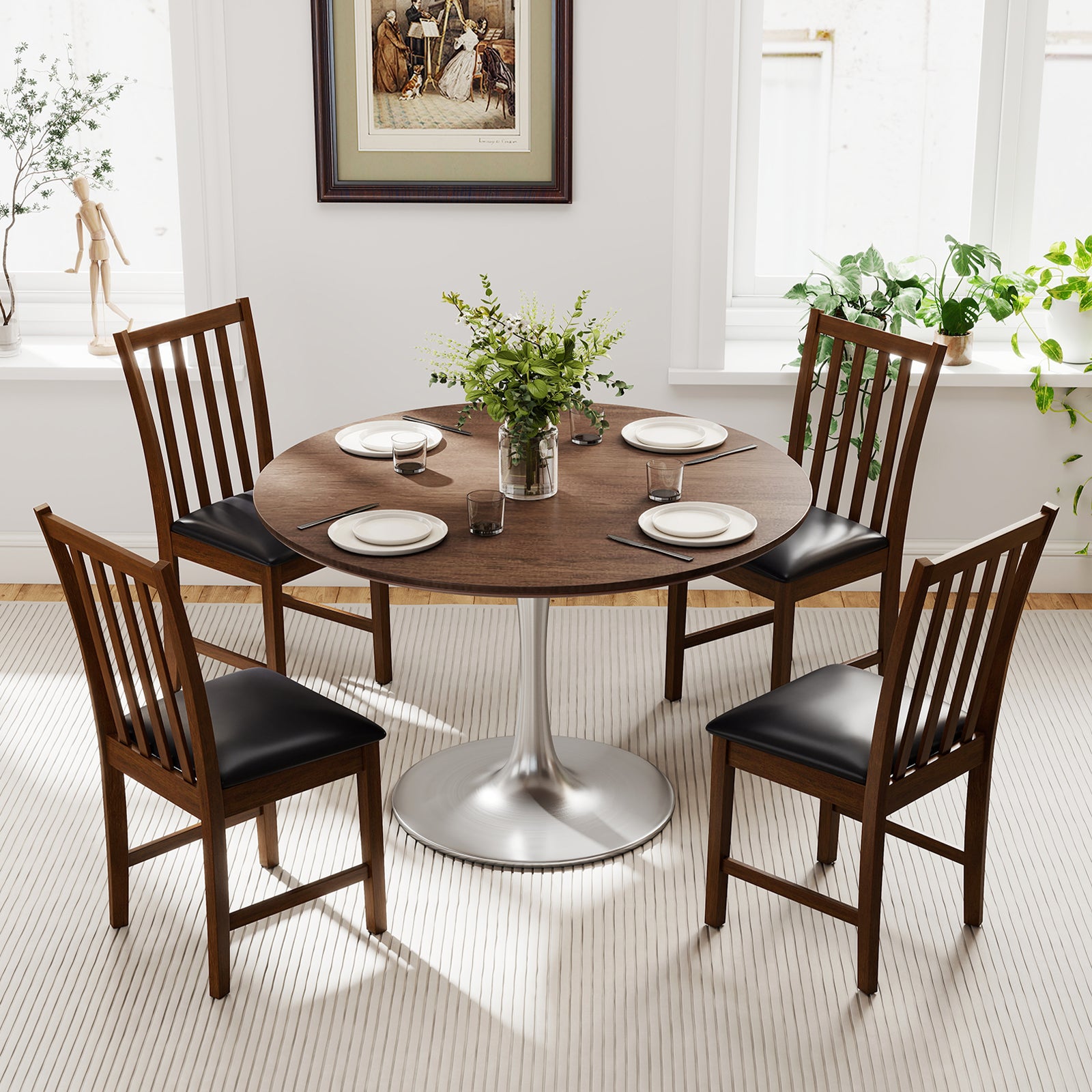 Wooden Dining Chair Set of 2 with Rubber Wood Frame and Padded Seat, Brown Dining Chairs at Gallery Canada