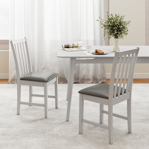 Wooden Dining Chair Set of 2 with Rubber Wood Frame and Padded Seat, White