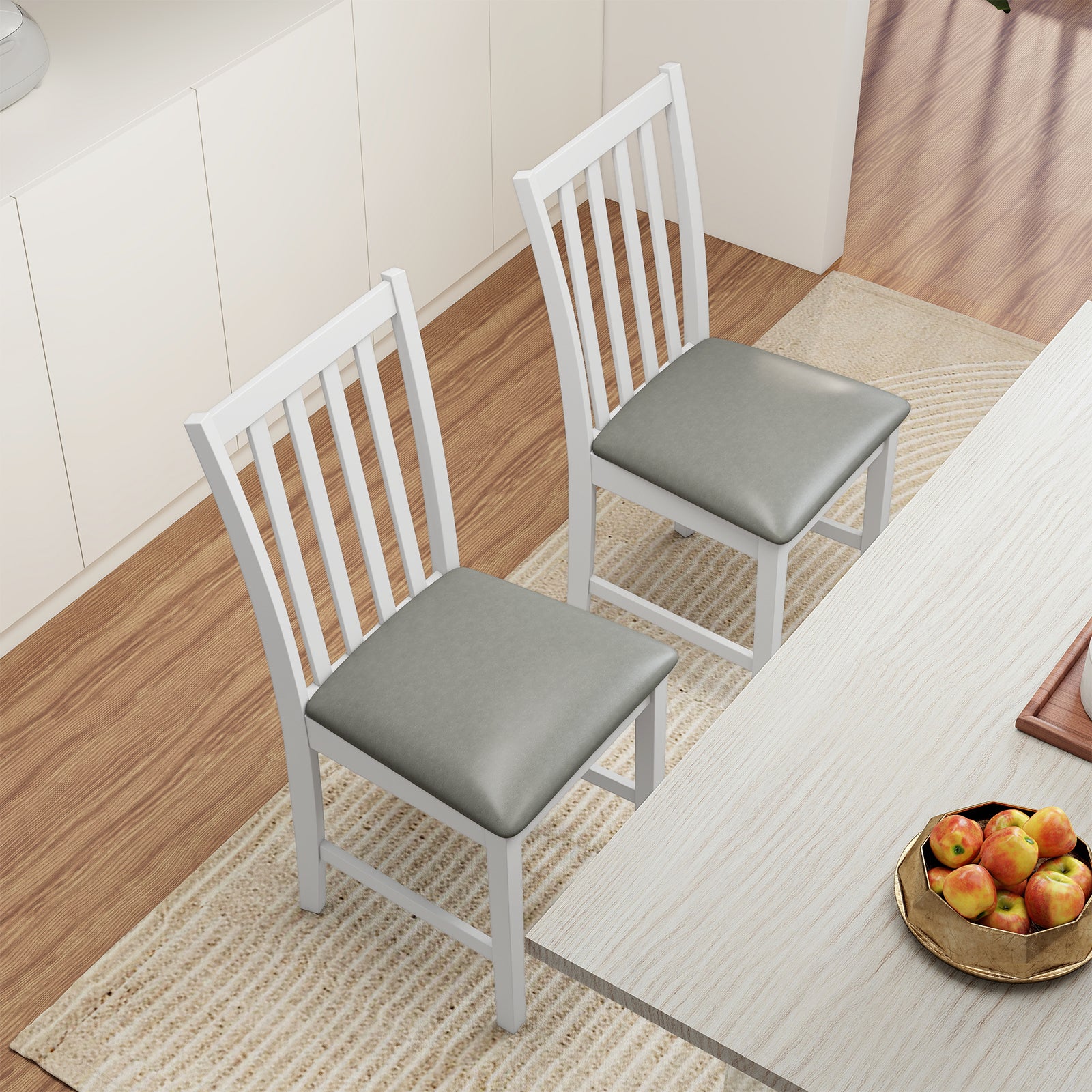 Wooden Dining Chair Set of 2 with Rubber Wood Frame and Padded Seat, White Dining Chairs at Gallery Canada