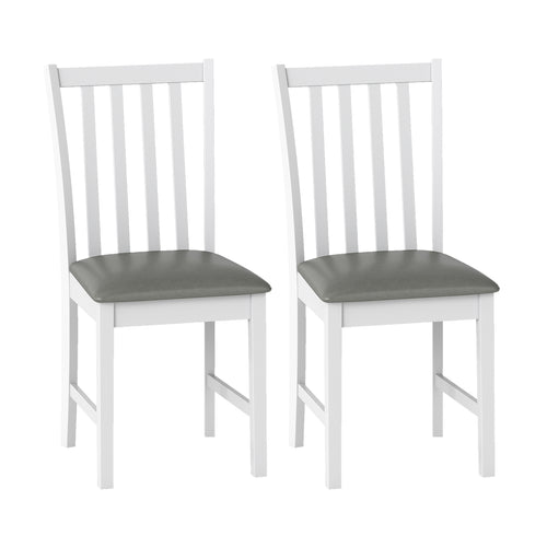 Wooden Dining Chair Set of 2 with Rubber Wood Frame and Padded Seat, White