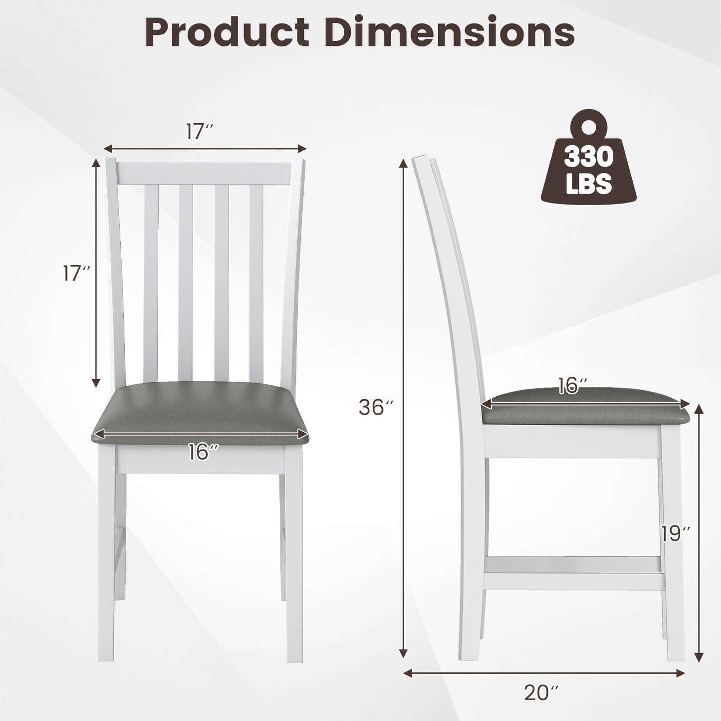 Wooden Dining Chair Set of 2 with Rubber Wood Frame and Padded Seat, White Dining Chairs at Gallery Canada