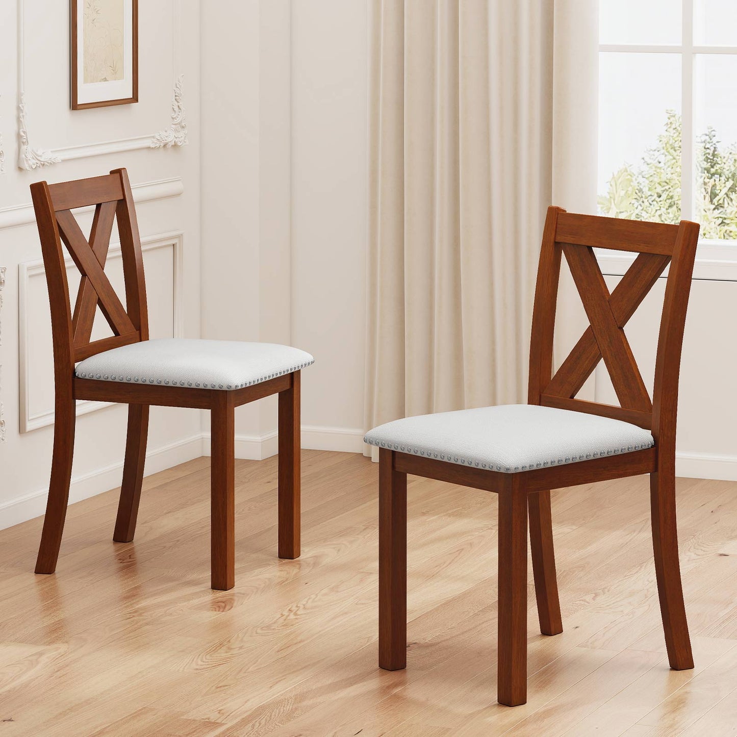 Wooden Dining Chair Set of 2 with Padded Seat and Curved Back, Beige Dining Chairs at Gallery Canada