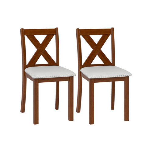 Wooden Dining Chair Set of 2 with Padded Seat and Curved Back, Beige