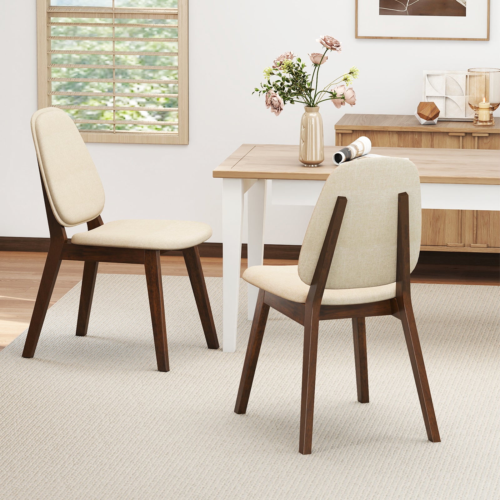 Wooden Dining Chair Set of 2 Mid-Century Modern Upholstered Side Armless Chair, Brown Dining Chairs at Gallery Canada