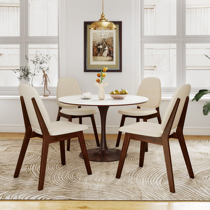 Wooden Dining Chair Set of 4 Mid-Century Modern Upholstered Side Armless Chair, Brown Dining Chairs at Gallery Canada