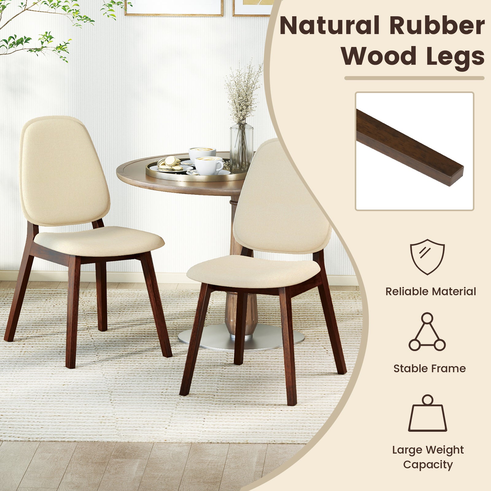 Wooden Dining Chair Set of 4 Mid-Century Modern Upholstered Side Armless Chair, Brown Dining Chairs at Gallery Canada