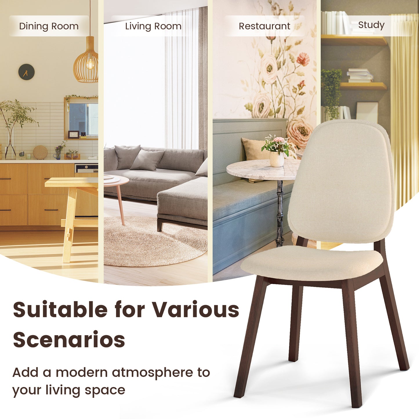 Wooden Dining Chair Set of 4 Mid-Century Modern Upholstered Side Armless Chair, Brown Dining Chairs at Gallery Canada