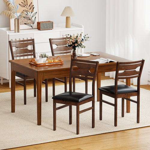 Wooden Dining Chair Set of 2 with PU Leather Padded Seat and Rubber Wood Frame, Walnut