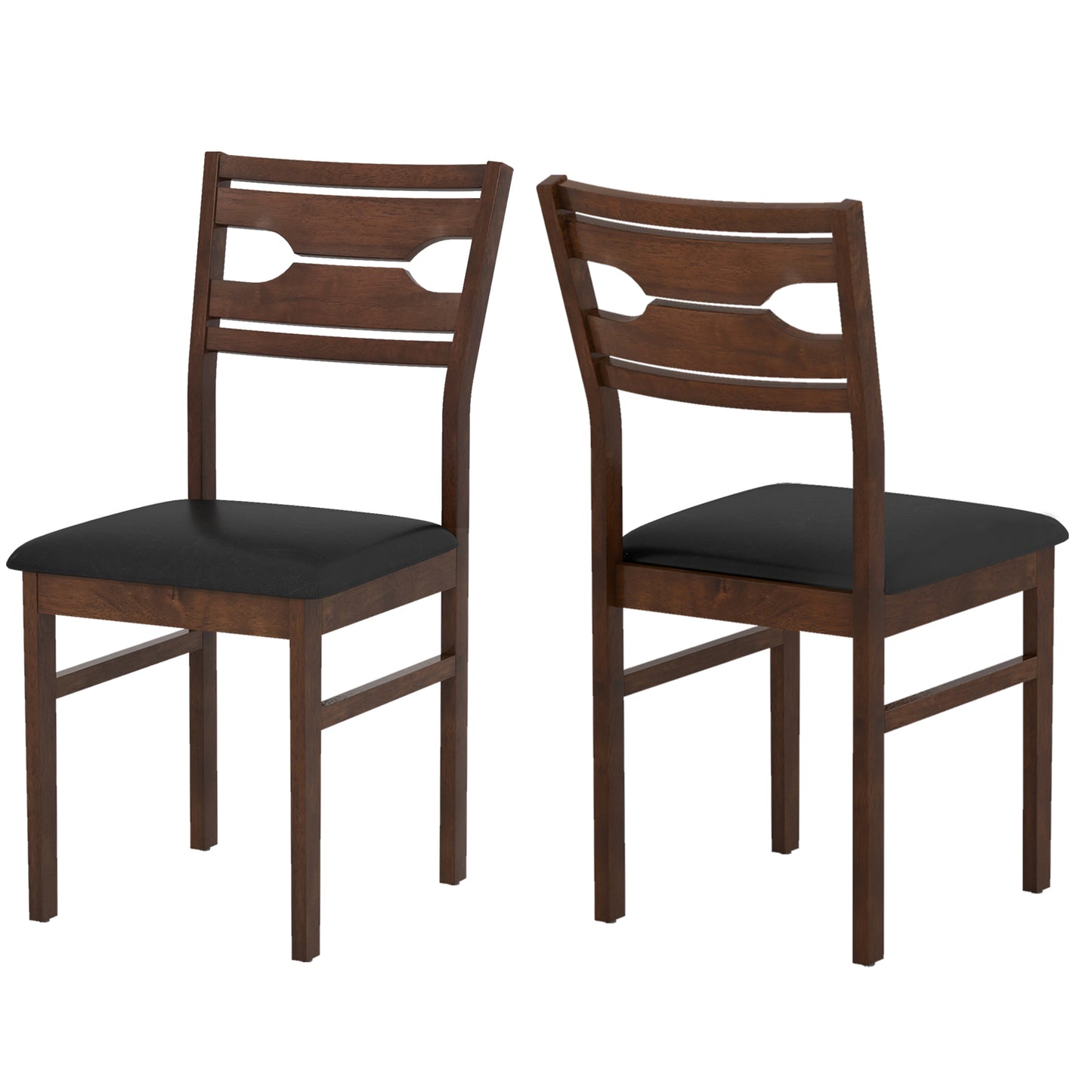 Wooden Dining Chair Set of 2 with PU Leather Padded Seat and Rubber Wood Frame, Walnut Dining Chairs at Gallery Canada