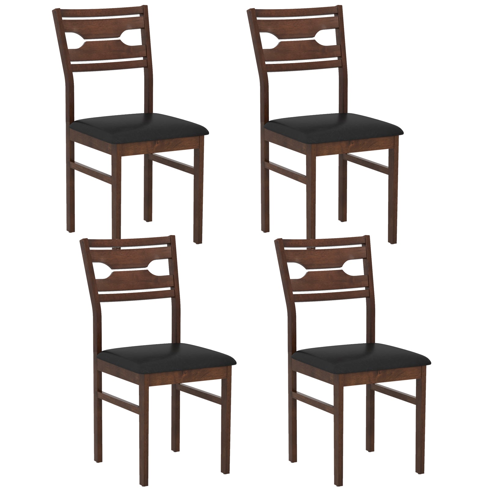 Wooden Dining Chair Set of 2 with PU Leather Padded Seat and Rubber Wood Frame, Walnut Dining Chairs at Gallery Canada