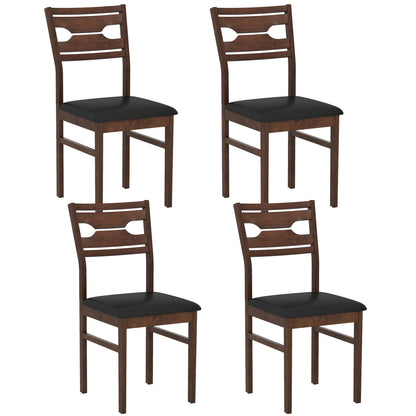 Wooden Dining Chair Set of 2 with PU Leather Padded Seat and Rubber Wood Frame, Walnut Dining Chairs at Gallery Canada