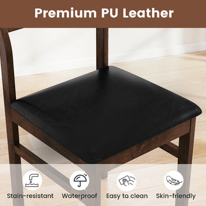 Wooden Dining Chair Set of 2 with PU Leather Padded Seat and Rubber Wood Frame, Walnut Dining Chairs at Gallery Canada