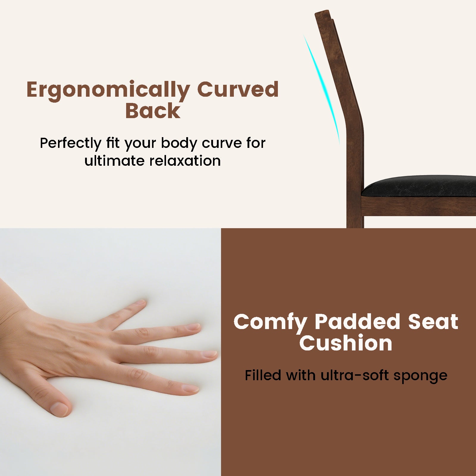 Wooden Dining Chair Set of 2 with PU Leather Padded Seat and Rubber Wood Frame, Walnut Dining Chairs at Gallery Canada