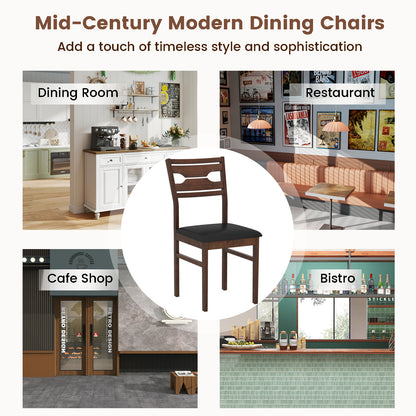 Wooden Dining Chair Set of 2 with PU Leather Padded Seat and Rubber Wood Frame, Walnut Dining Chairs at Gallery Canada