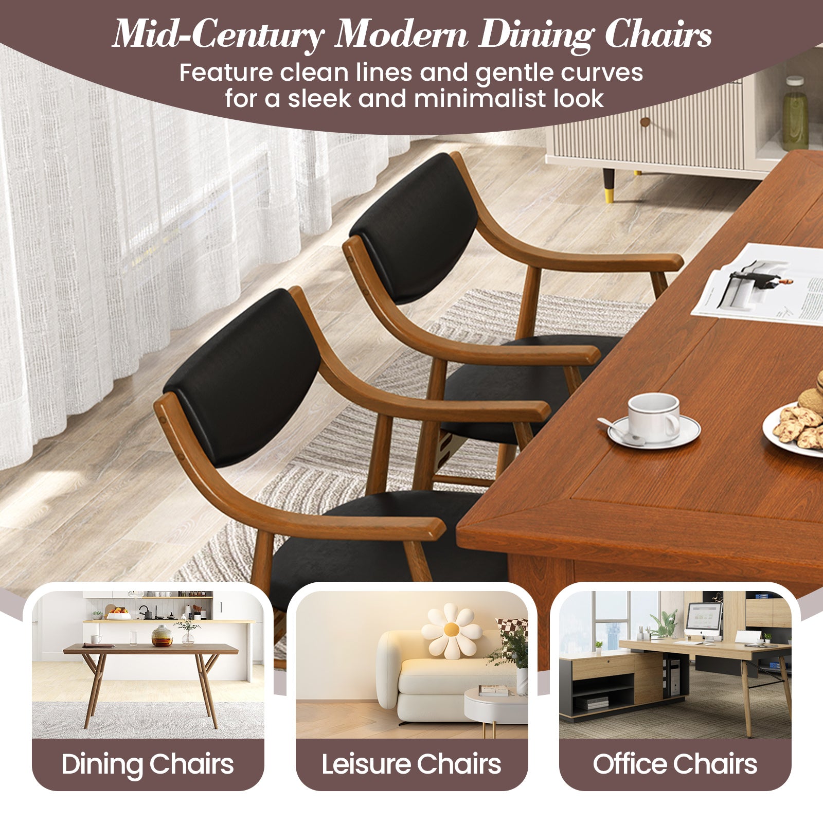 Wooden Dining Chair Set, Padded Seat And Back, Black Dining Chairs at Gallery Canada