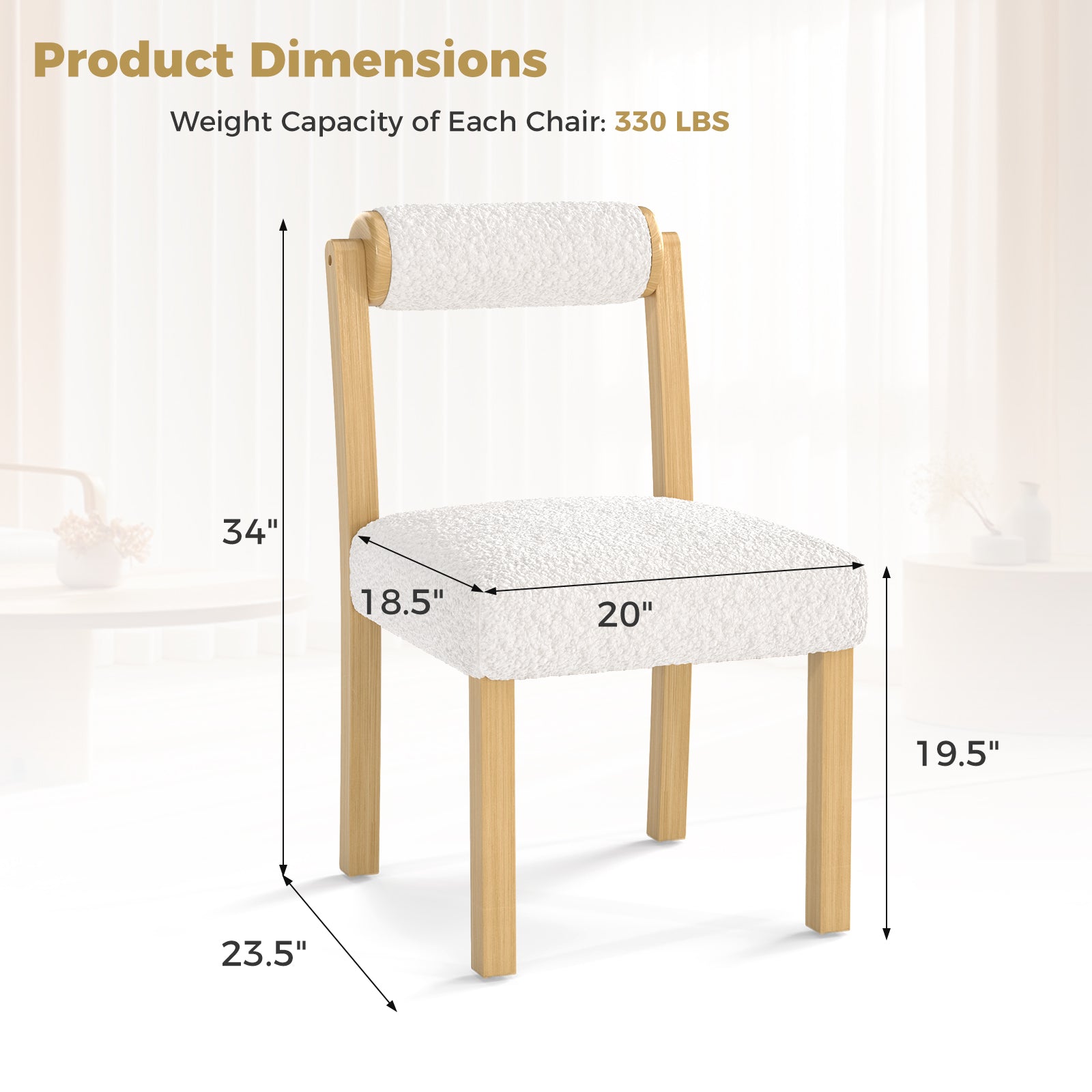 Wooden Dining Chair, Rubber Wood Frame, Cylinder Back, Set of 2, White Dining Chairs at Gallery Canada