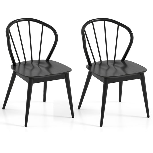 Wooden Dining Chair Set of 2 with High Spindle Back and Wide Seat, Black
