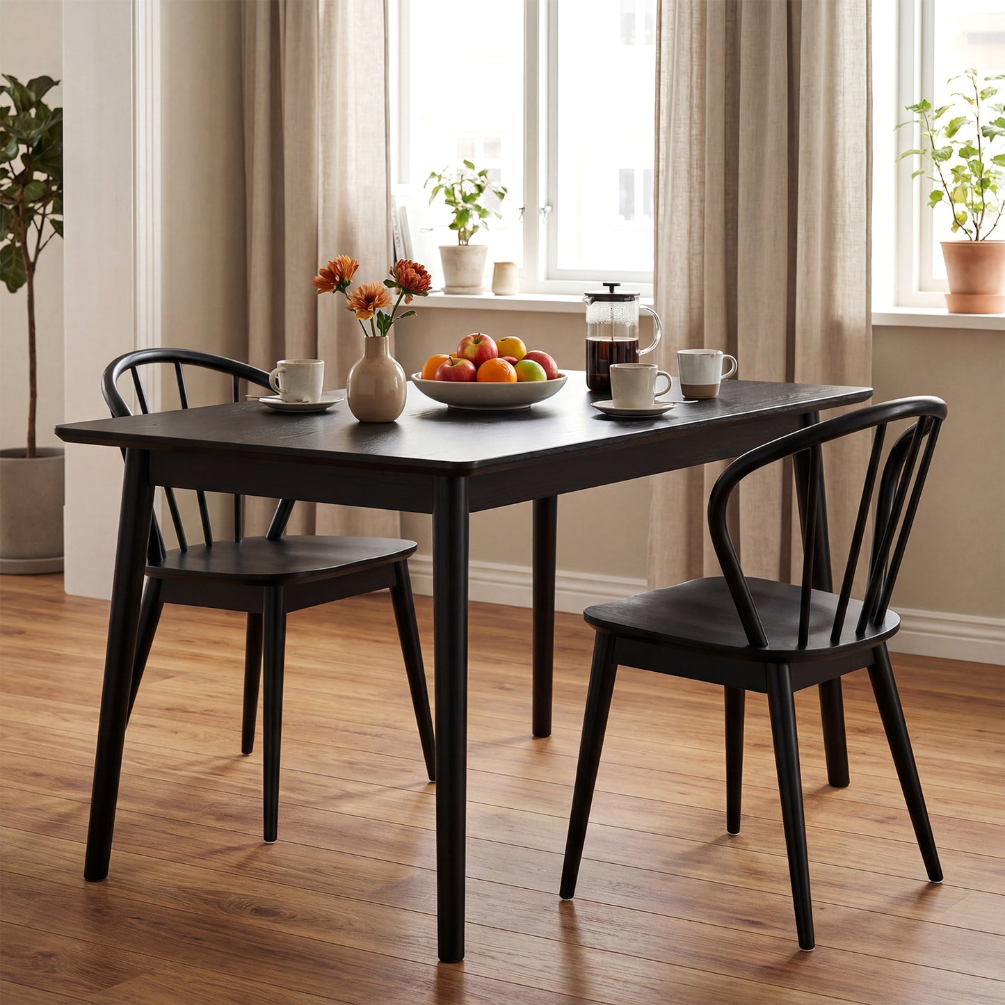 Wooden Dining Chair Set of 2 with High Spindle Back and Wide Seat, Black Dining Chairs at Gallery Canada