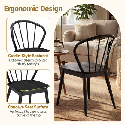 Wooden Dining Chair Set of 2 with High Spindle Back and Wide Seat, Black Dining Chairs at Gallery Canada