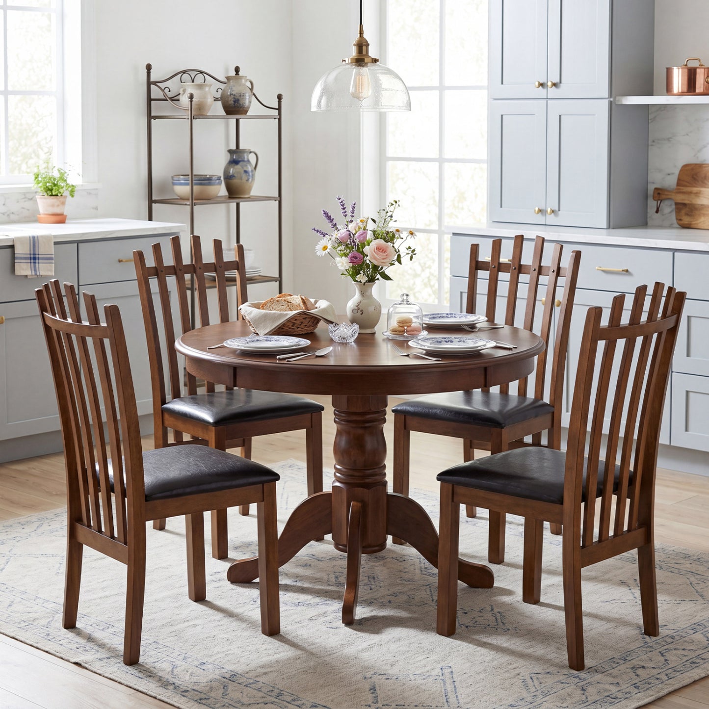 Wooden Dining Chair Set of 4, Spindle Back, Black