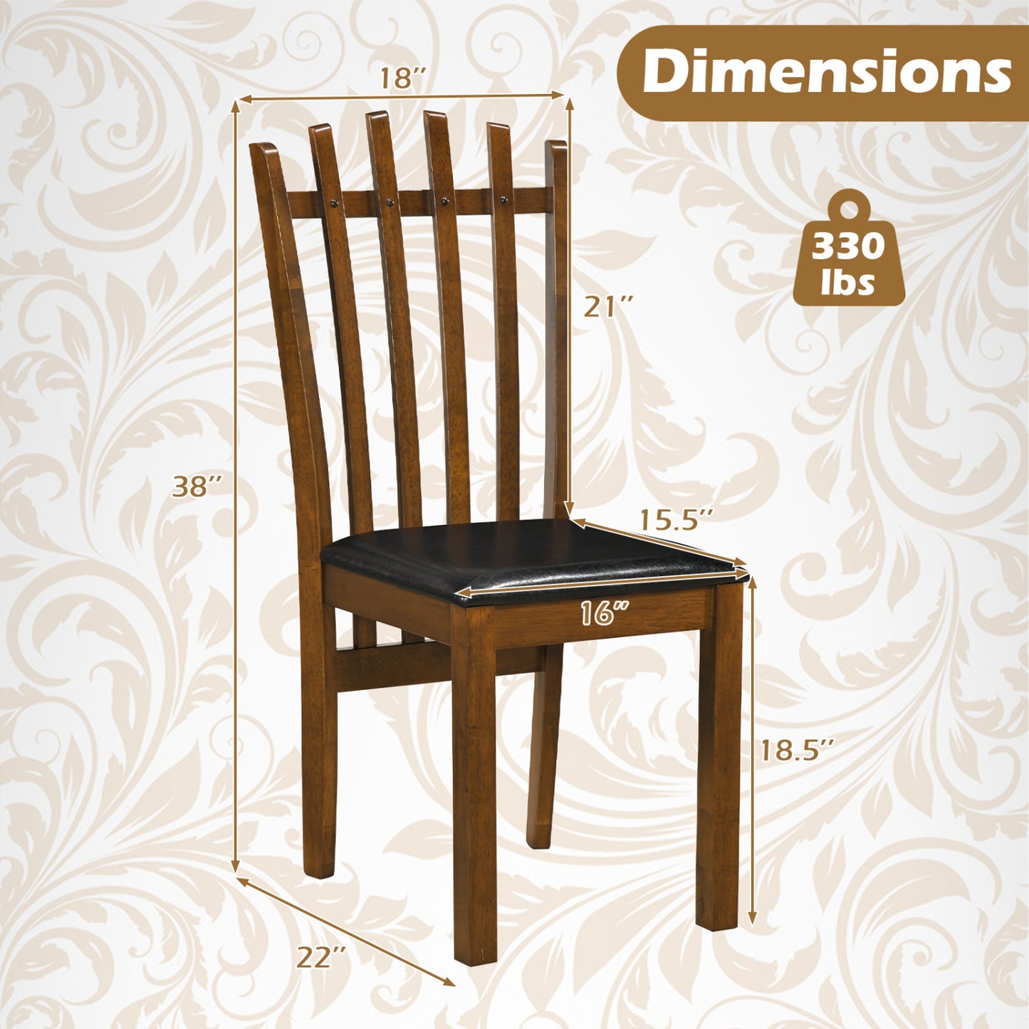 Wooden Dining Chair Set of 4, Spindle Back, Black