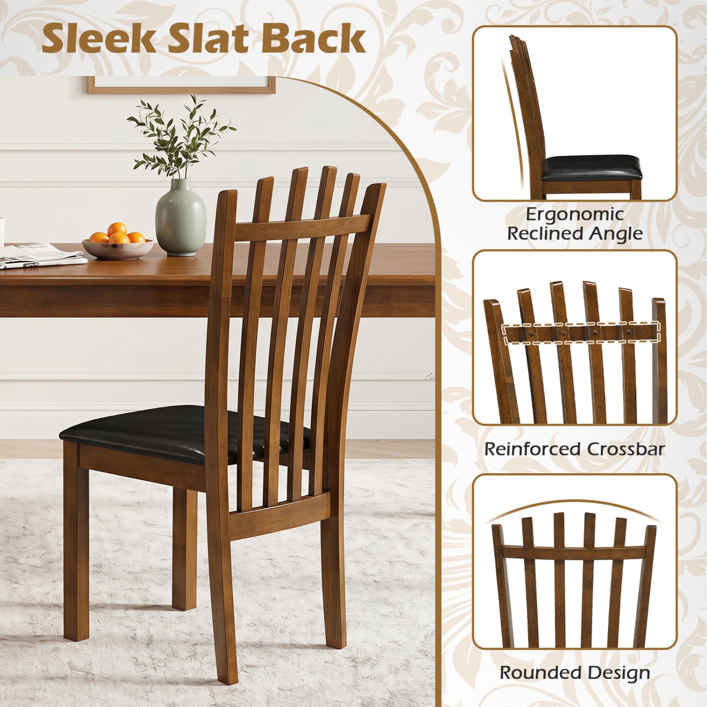 Wooden Dining Chair Set of 4, Spindle Back, Black