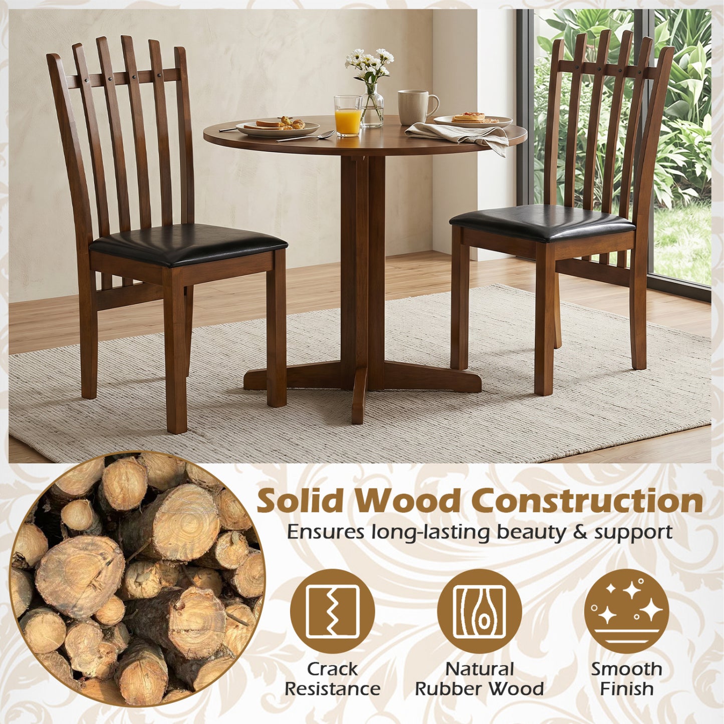 Wooden Dining Chair Set of 4, Spindle Back, Black