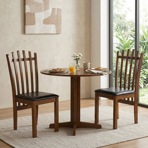 Wooden Dining Chair Set of 2, Spindle Back, PU Leather Seat, Black