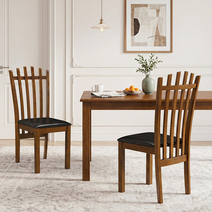 Wooden Dining Chair Set of 2, Spindle Back, PU Leather Seat, Black
