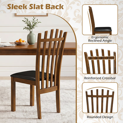 Wooden Dining Chair Set of 2, Spindle Back, PU Leather Seat, Black