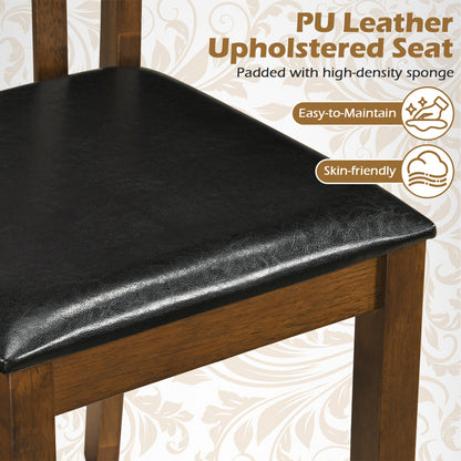 Wooden Dining Chair Set of 2, Spindle Back, PU Leather Seat, Black